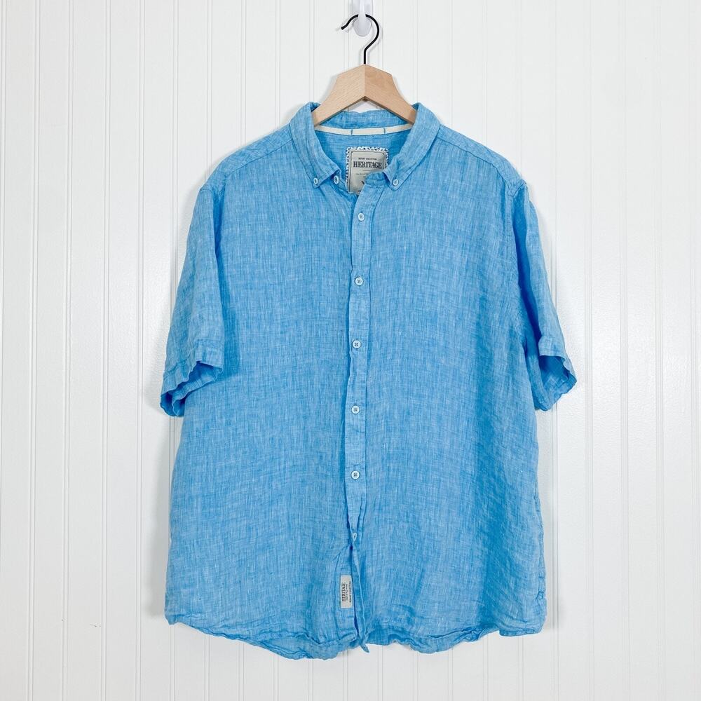 Report Collection Mens 100% Linen Button Up Shirt Size XXL Short‎ Sleeve Resort